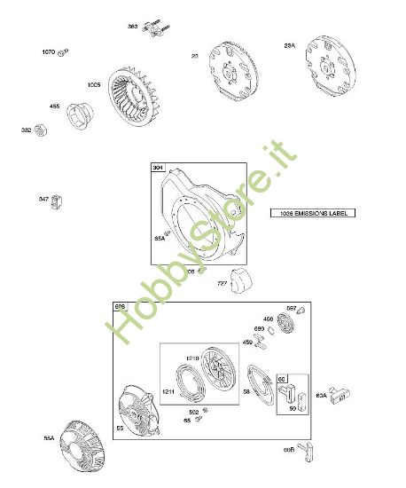 F - Volano, alloggiamento ventola, dispositivo di avviamento a riavvolgimento B&S - 11 €¦ 110412-0153-E1 brand Stihl